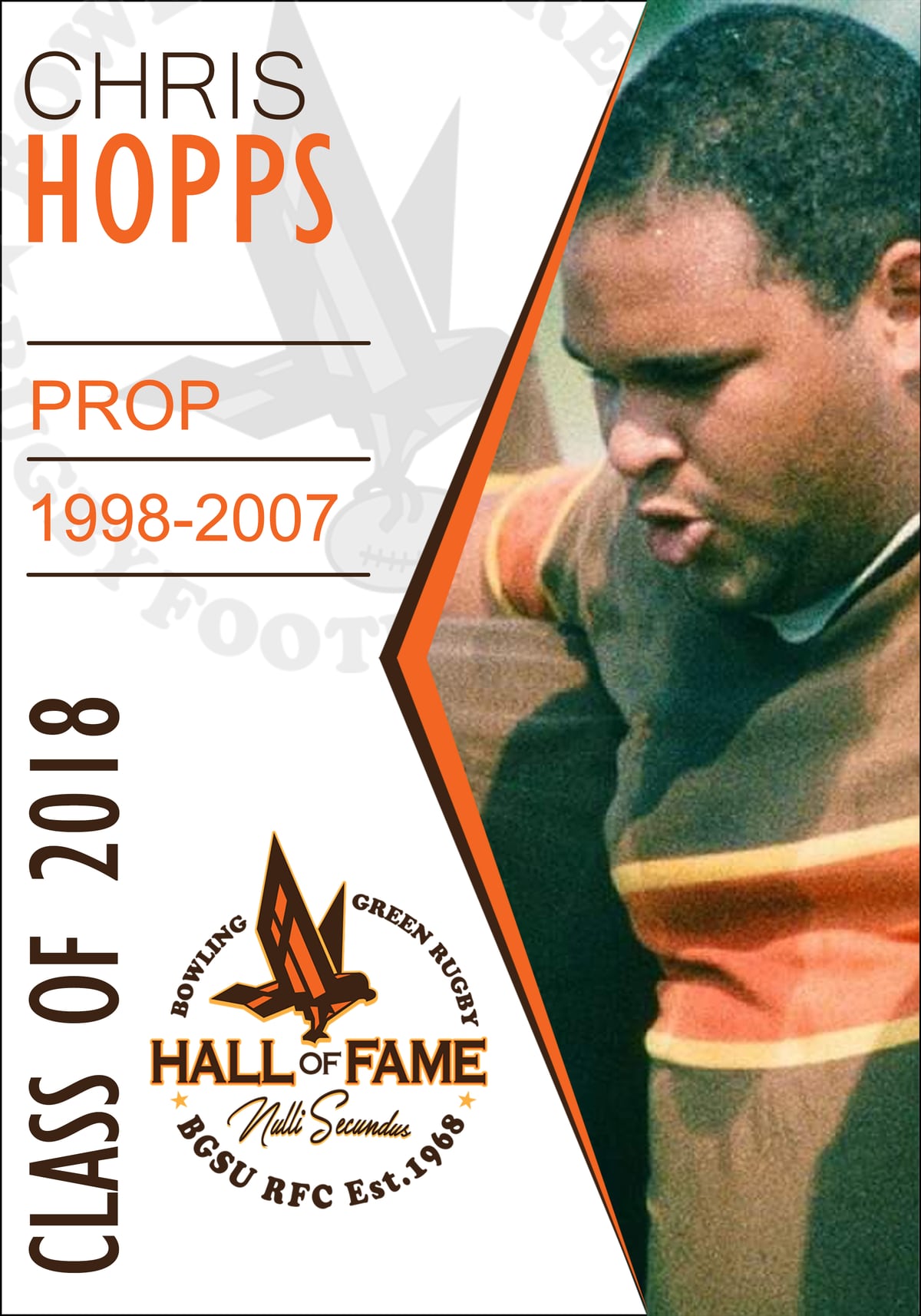 Hall of Fame plaque for Chris Hopps, Class of 2018