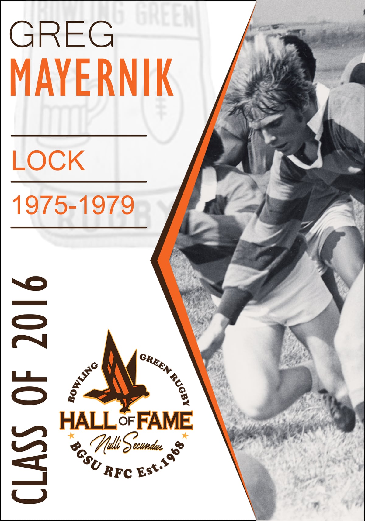 Hall of Fame plaque for Greg Mayernik, Class of 2016