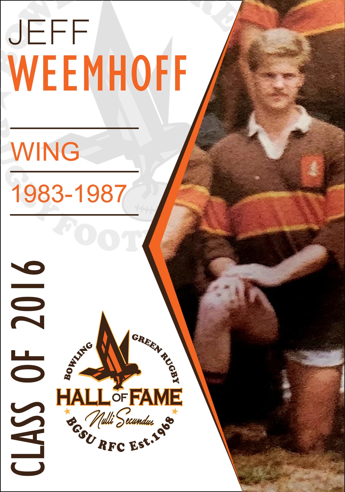 Hall of Fame plaque for Jeff Weemhoff, Class of 2016