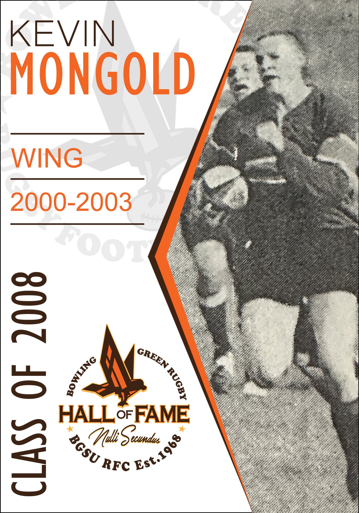 Hall of Fame plaque for Kevin Mongold, Class of 2008